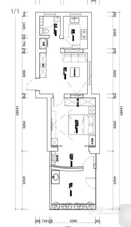 上海装修网力荐现代简约风格装修 1室1厅1厨1卫旧房翻新案例